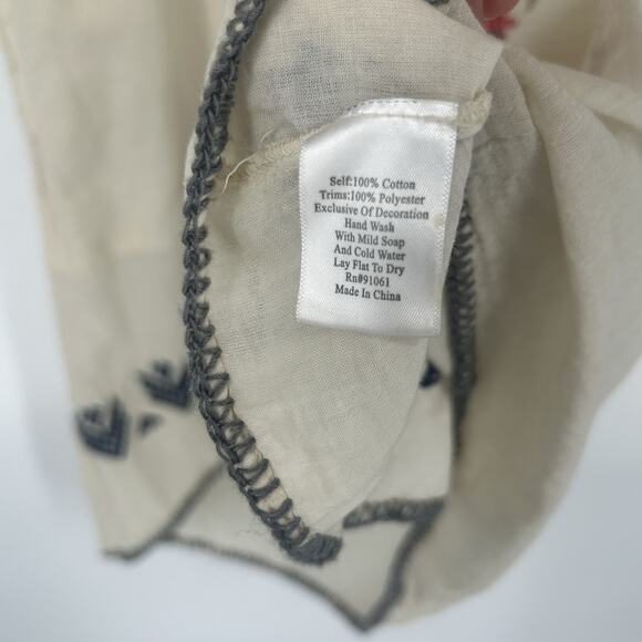 Johnny Was Biya Boho Tunic Top Cream Embroidered Pockets Hippie Sheer Size L - Picture 10 of 10